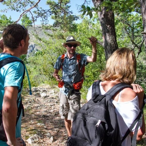 photo de personnes accompagnées de leur guide lors d'une sortie Découverte de la géologie dans le Verdon